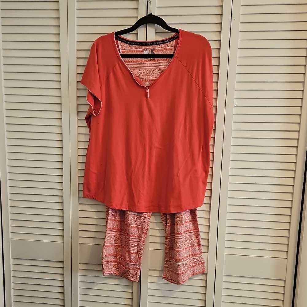Muk Luks Red Pajama Set with Lace Trim
